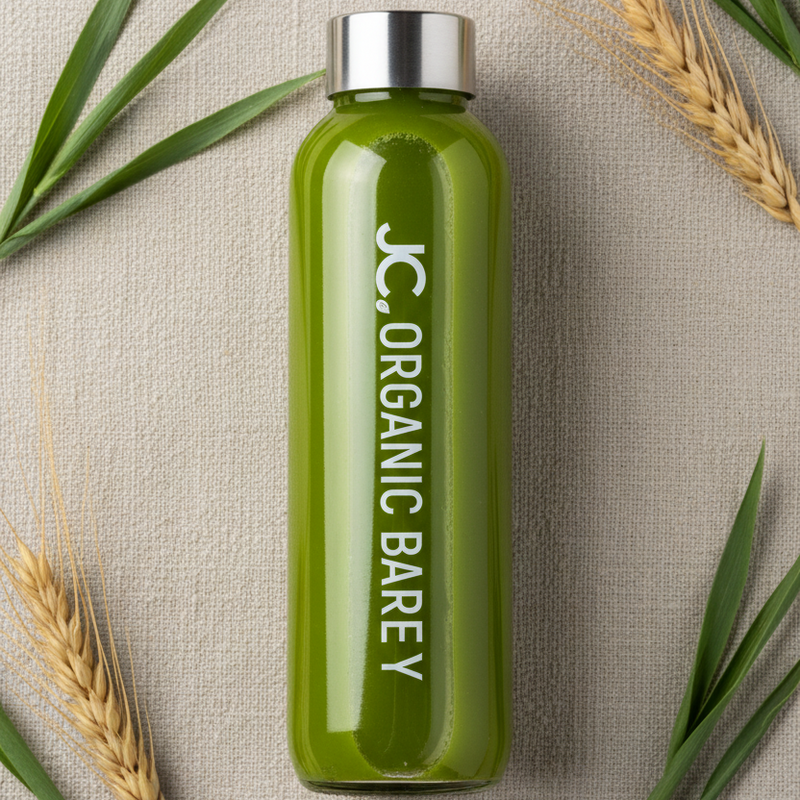 JC. Organic Barley Bottle - Flat Lay Green